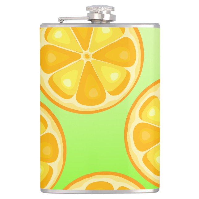 Citrus TROPICAL SUMMER FRUIT Orange lemons Slice Hip Flask (Front)