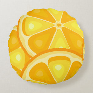 Citrus TROPICAL SUMMER FRUIT Orange lemons Slice Round Cushion