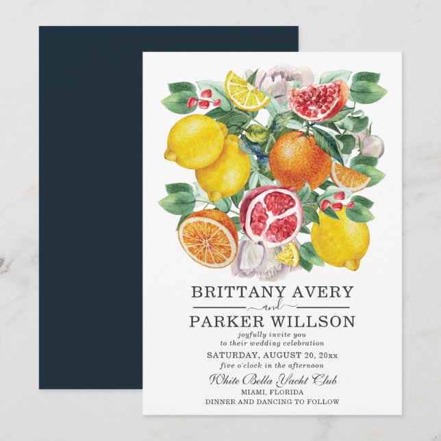 Citrus Watercolor Botanical Wedding Invitation (Front/Back)