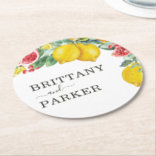 Citrus Watercolor Botanical Wedding Round Paper Coaster