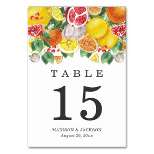 Citrus Watercolor Botanical Wedding Table Number