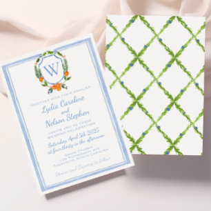 Citrus Watercolor Crest, Chinoiserie Wedding Invitation