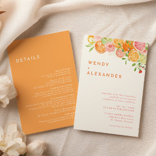 Citrus Watercolor Details All in One Wedding Invitation
