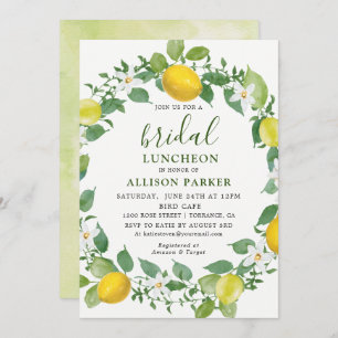Citrus Watercolor Lemon Bridal Luncheon Invitation
