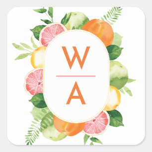 Citrus Watercolor Monogram Crest Envelope Seal