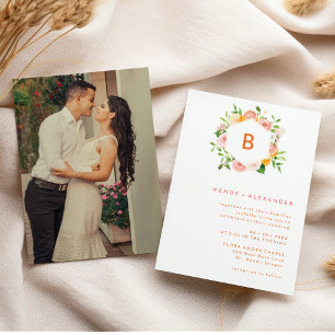 Citrus Watercolor Monogram Wedding Photo Invitation