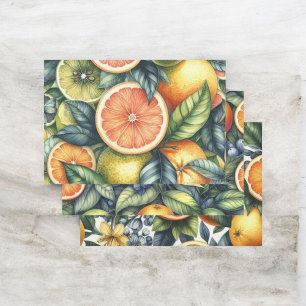 Citrus Watercolor Orange Fruit Botanical Summer Wrapping Paper Sheet