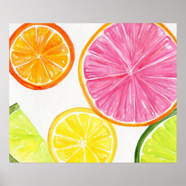 Citrus Watercolor Painting, Lime, Lemon, Orange Poster (Front)