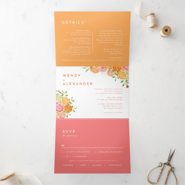 Citrus Watercolor Wedding All in One Tri-Fold Invitation (Inside)