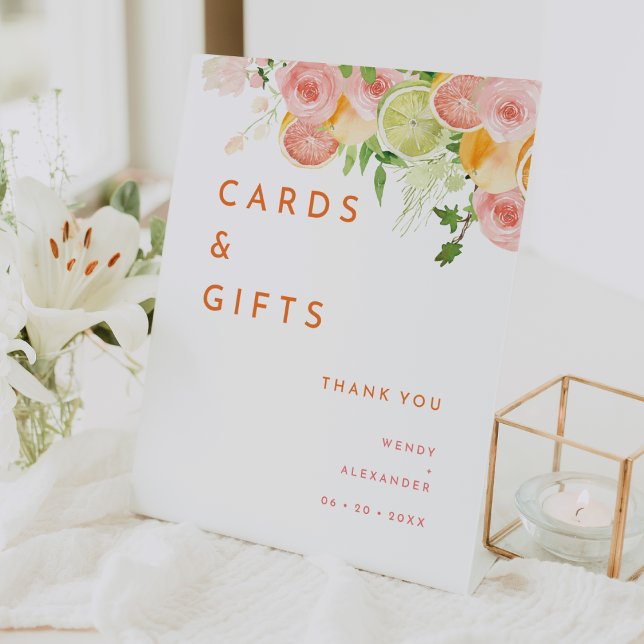 Citrus Watercolor Wedding Cards and Gifts Pedestal Sign (Creator Uploaded)