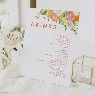 Citrus Watercolor Wedding Drinks Menu Pedestal Sign