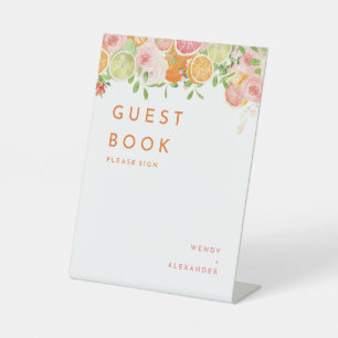 Citrus Watercolor Wedding Guest Book Pedestal Sign