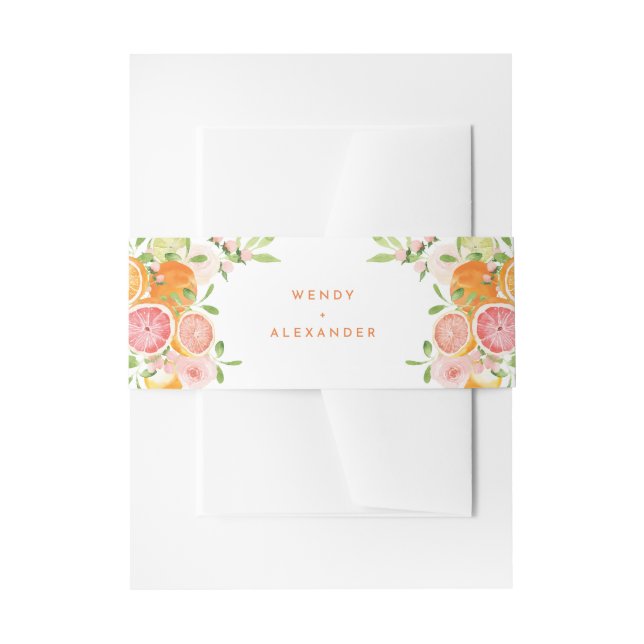 Citrus Watercolor Wedding Invitation Belly Band (Front Example)