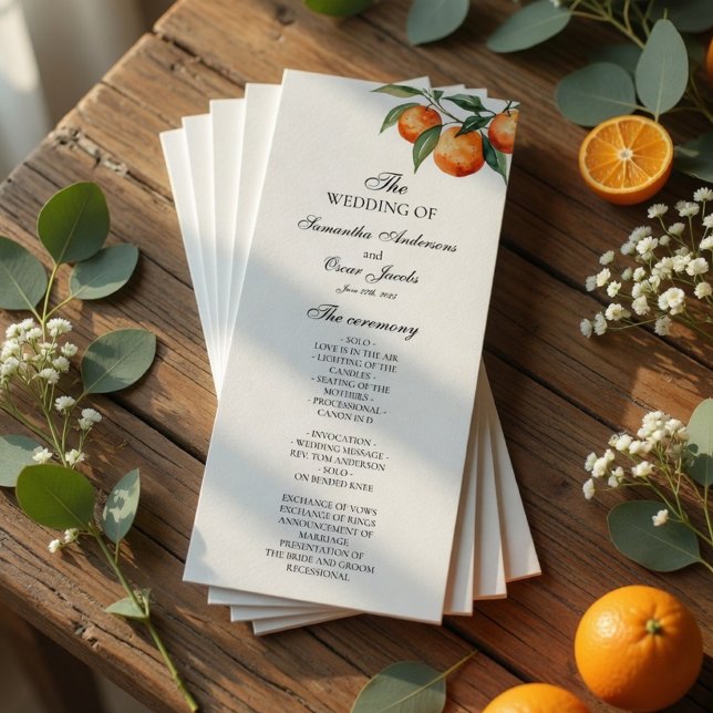 Citrus Wedding Program | Mediterranean Orange  Menu (Creator Uploaded)