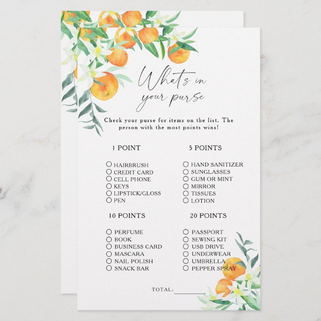 Citrus - What's in your purse game (Front/Back)