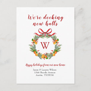 Citrus Wreath with Monogram Holiday Moving Postcard