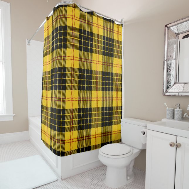 Citrus Yellow And Black Plaid Shower Curtain (In Situ)