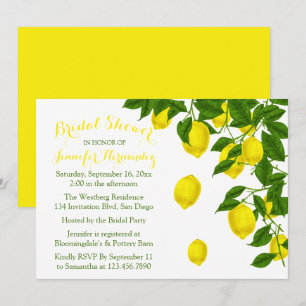 Citrus Yellow Bridal Shower Lemon & Green Wedding Invitation