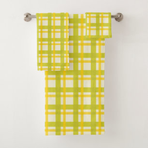 Citrus Yellow Check Pattern Bath Towel Set