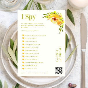 Citrus Yellow Floral Wedding I Spy Hunt Game Card