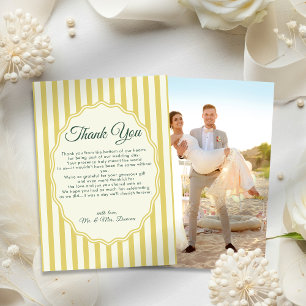 Citrus Yellow Green Elegant Modern Stripe Wedding Thank You Card