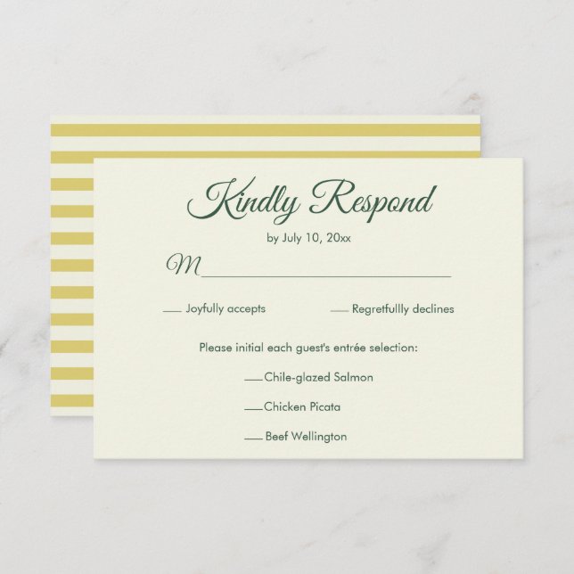 Citrus Yellow Green Elegant Wedding Meal Choice RSVP Card (Front/Back)