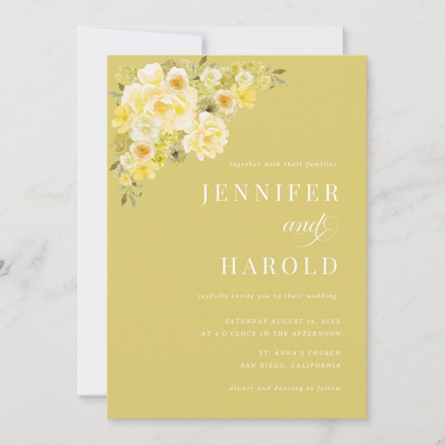 Citrus Yellow & Green Floral All in One Wedding Invitation (Front)