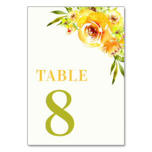 Citrus Yellow Green Garden Floral Table 8 Wedding Table Number