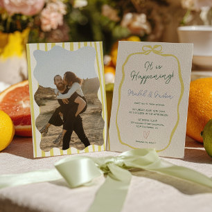 Citrus Yellow Green Ribbon Bow Photo Wedding Invitation