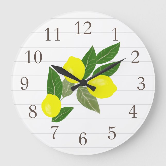 Citrus Yellow Lemon Stripes Wall Clock (Front)