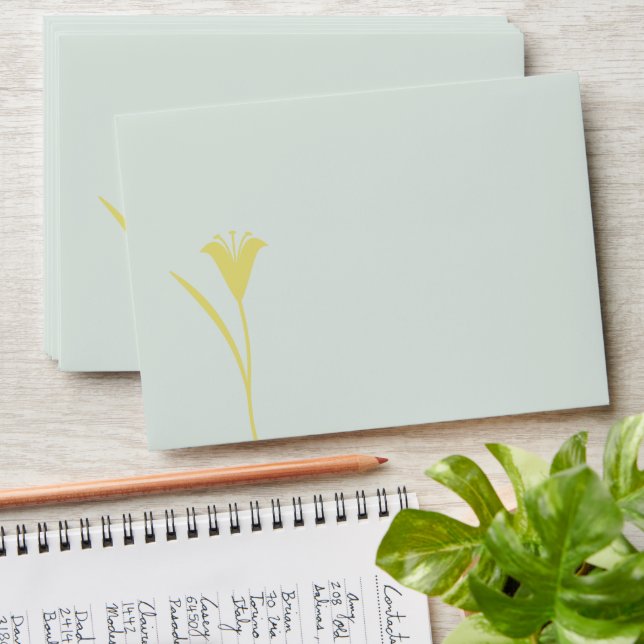 Citrus Yellow Lily and Sage Wedding Envelope (Stacked)