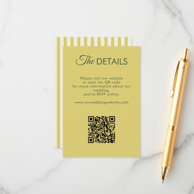Citrus Yellow Olive Green and Ivory Wedding Detail Enclosure Card (Front/Back In Situ)