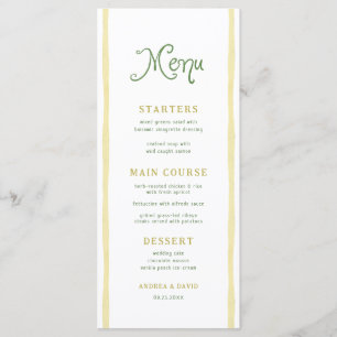 Citrus Yellow Stripe Coastal Beach Summer Wedding Menu