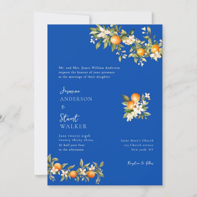 citurs  and blue Wedding  QR Code Invitation (Front)