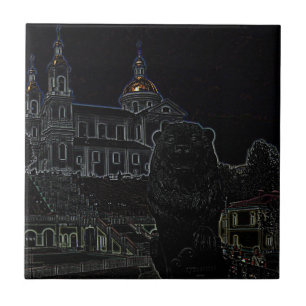 City Architecture Church Lion Sketch Tile