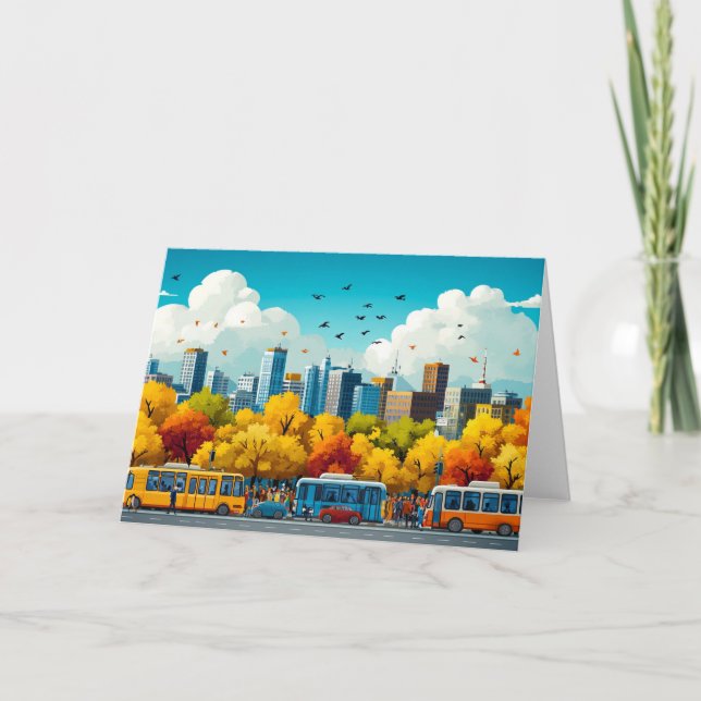 City Architecture Illustration Watercolour Drawing Thank You Card (Front)