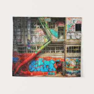 City Art ABandoned Building Graffiti Wall Art Tapestry