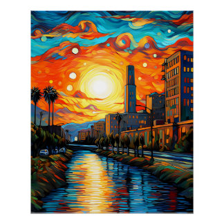 City at sunset; Vincent Van Gogh Style Poster