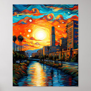 City at sunset; Vincent Van Gogh Style Poster