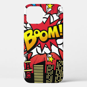 City background material with comic art style spee iPhone 12 case