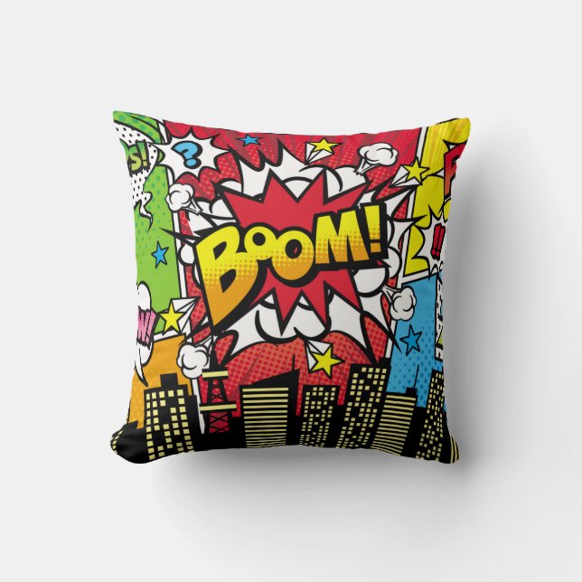 City background material with comic art style spee cushion (Front)