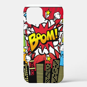 City background material with comic art style spee iPhone 12 case