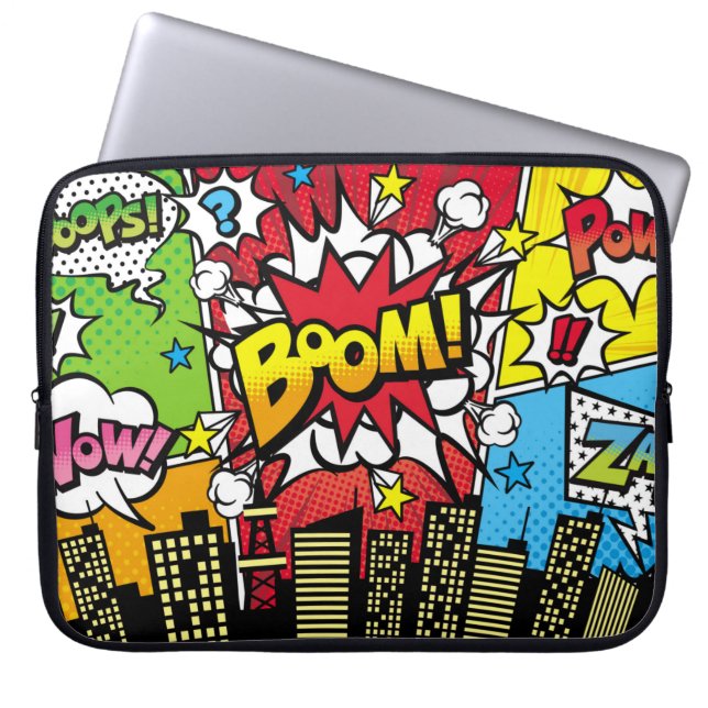 City background material with comic art style spee laptop sleeve (Front)