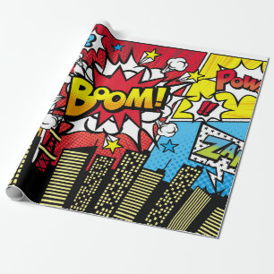 City background material with comic art style spee wrapping paper