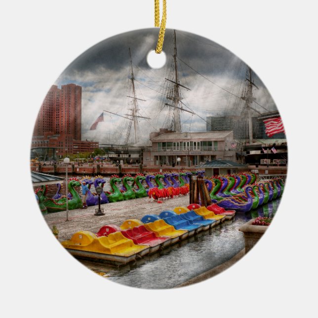 City - Baltimore MD - Modern Maryland Ceramic Tree Decoration (Front)