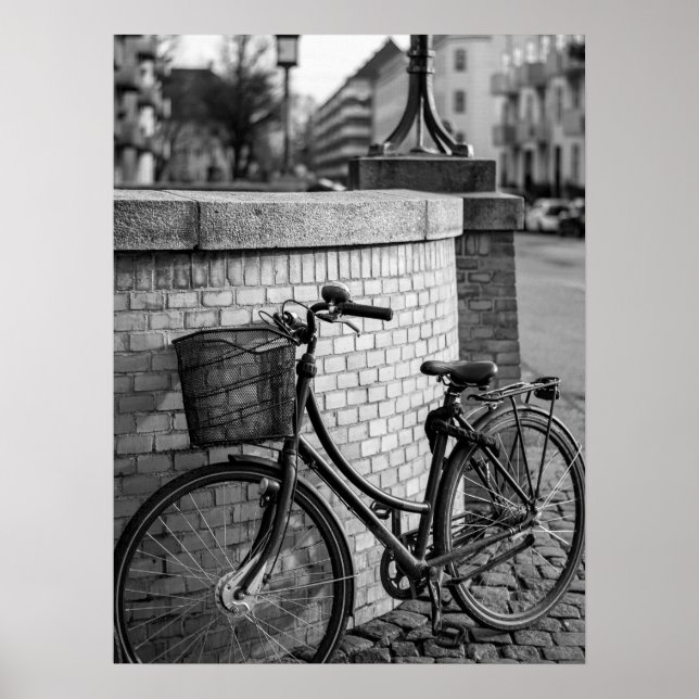 City Bicycle with Basket Against Brick Wall Urban Poster (Front)