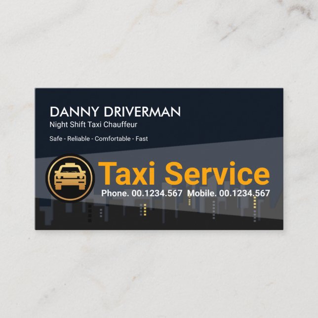 City Block Search Light For Night Taxi Cab Business Card (Front)