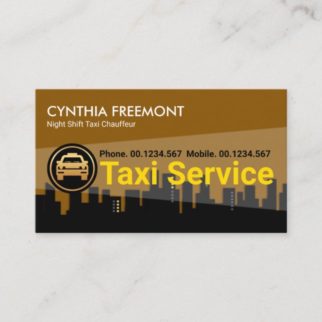 City Block Search Light Night Taxi Service Business Card (Front)