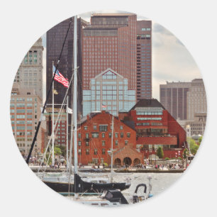 City - Boston Ma - Harbour walk skyline Classic Round Sticker