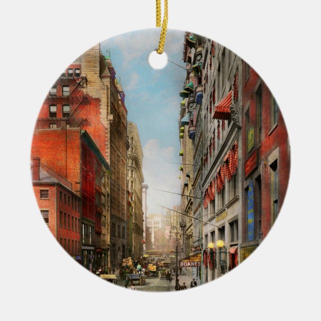 City - Boston MA - State St 1905 Ceramic Tree Decoration (Front)